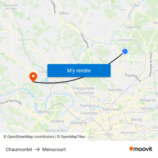 Chaumontel to Menucourt map