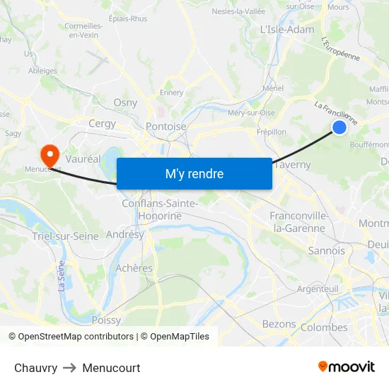 Chauvry to Menucourt map
