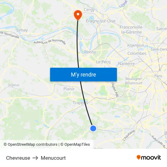 Chevreuse to Menucourt map