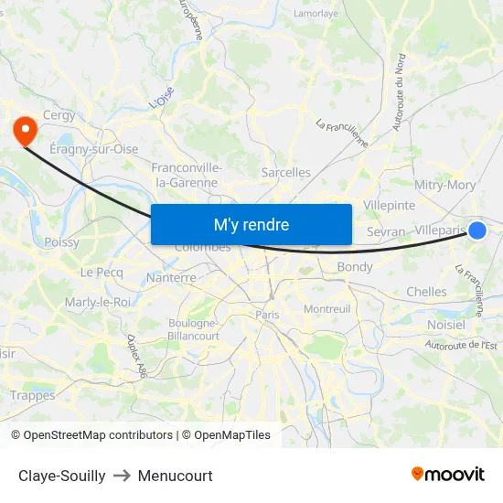 Claye-Souilly to Menucourt map
