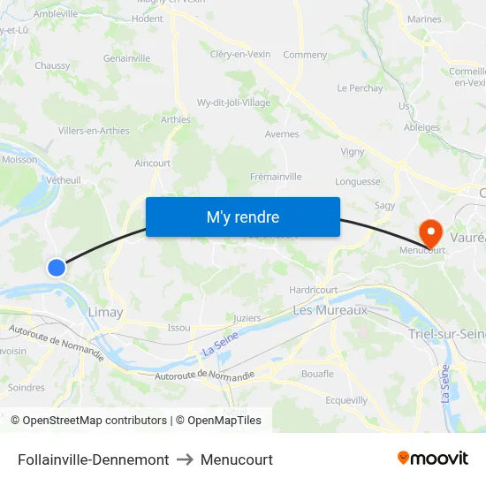 Follainville-Dennemont to Menucourt map