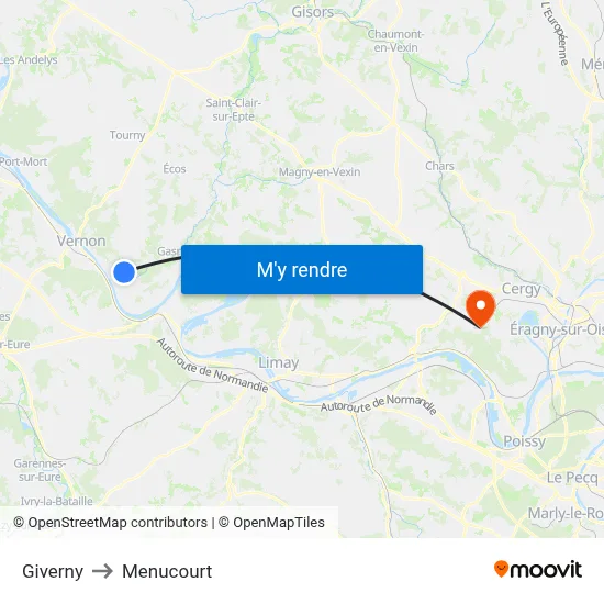 Giverny to Menucourt map