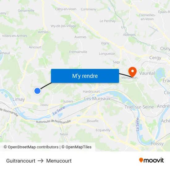 Guitrancourt to Menucourt map