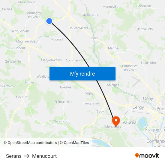 Serans to Menucourt map