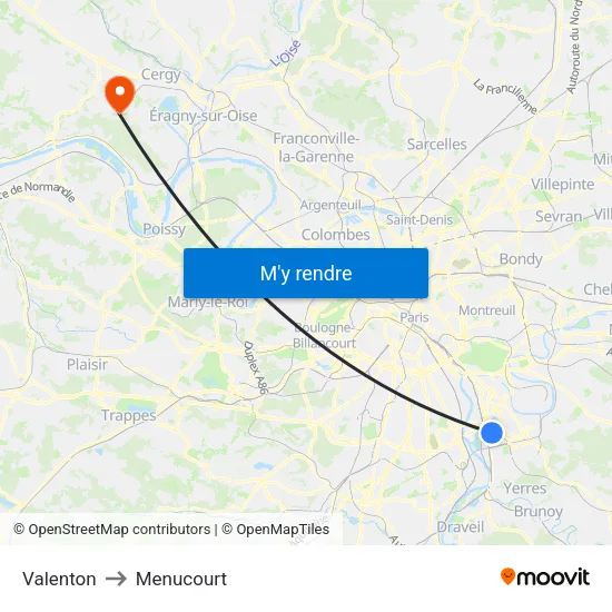 Valenton to Menucourt map