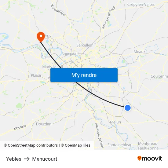 Yebles to Menucourt map