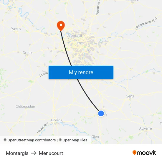 Montargis to Menucourt map