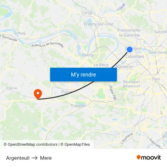 Argenteuil to Mere map