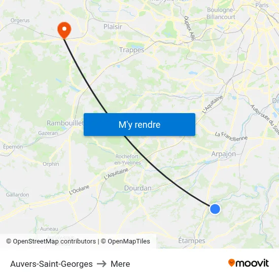 Auvers-Saint-Georges to Mere map