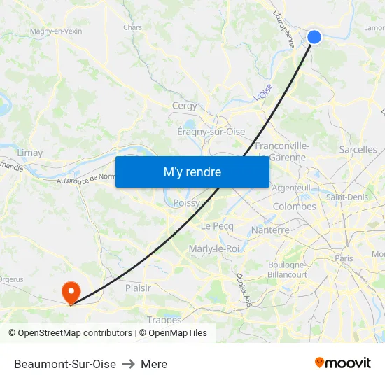 Beaumont-Sur-Oise to Mere map
