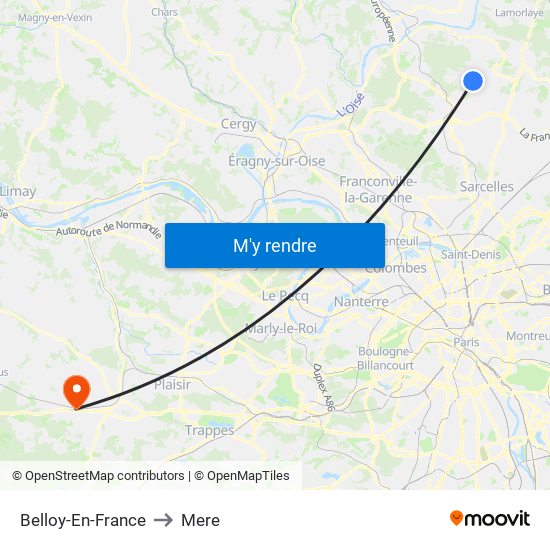 Belloy-En-France to Mere map