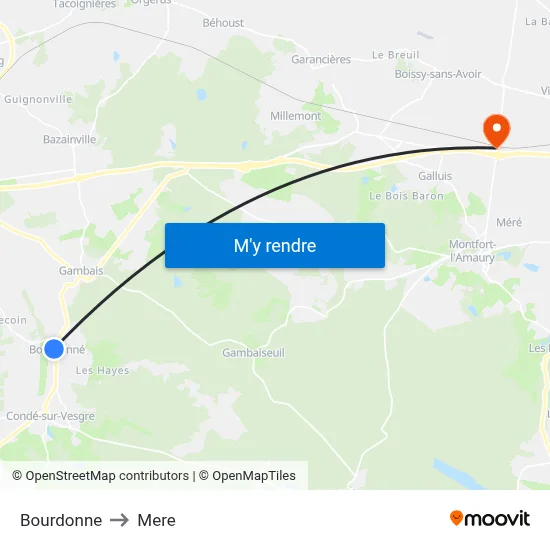 Bourdonne to Mere map