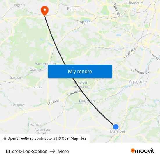 Brieres-Les-Scelles to Mere map