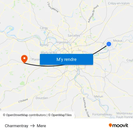 Charmentray to Mere map