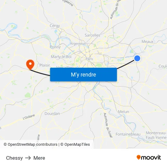 Chessy to Mere map