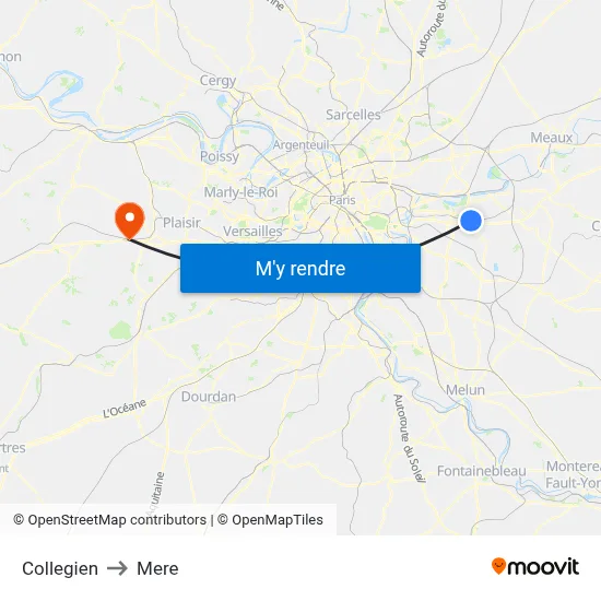 Collegien to Mere map