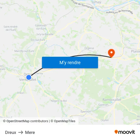 Dreux to Mere map