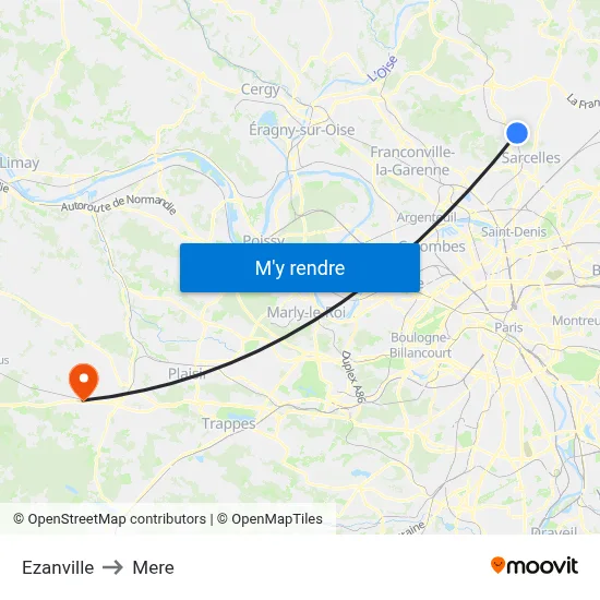 Ezanville to Mere map