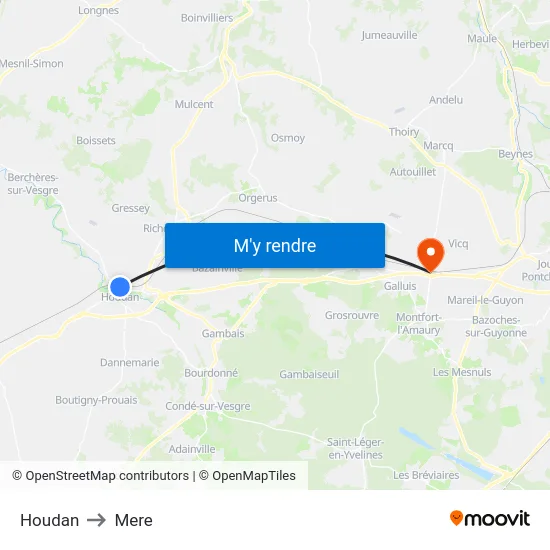 Houdan to Mere map