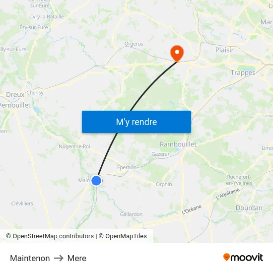 Maintenon to Mere map