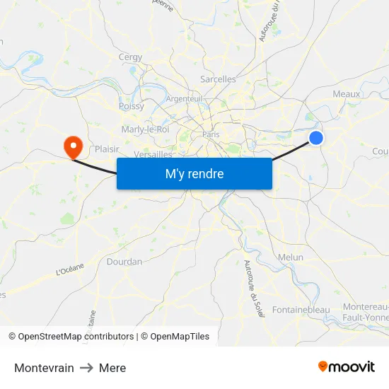 Montevrain to Mere map
