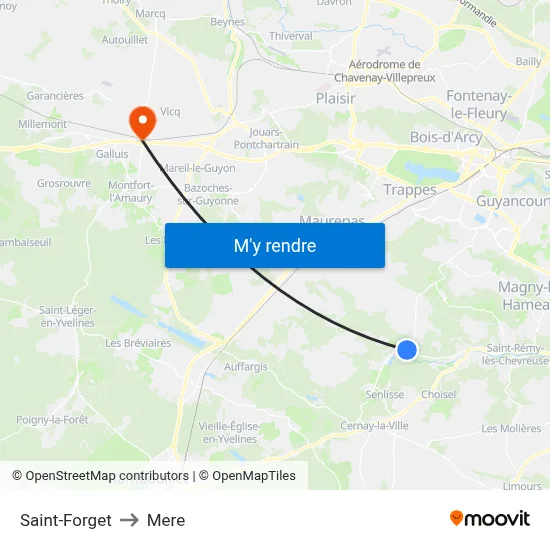 Saint-Forget to Mere map