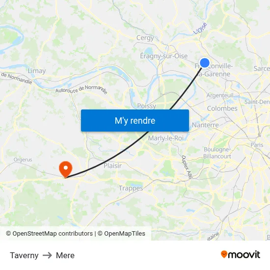 Taverny to Mere map