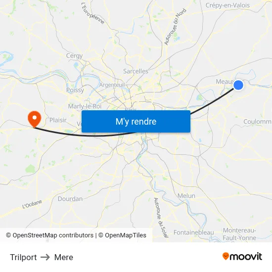 Trilport to Mere map