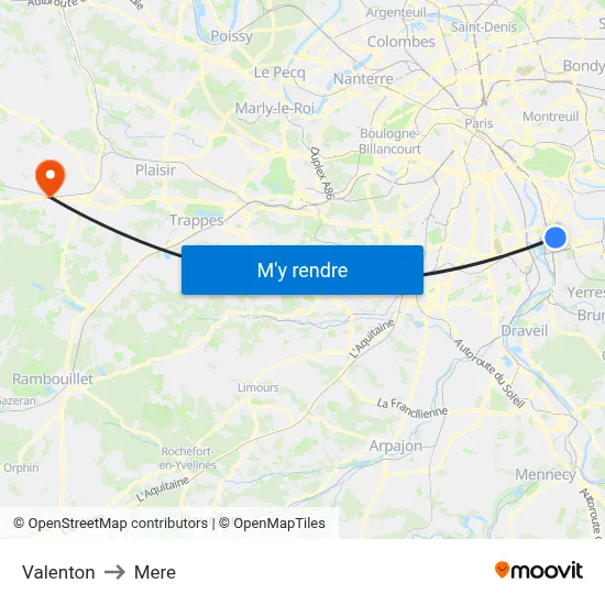 Valenton to Mere map