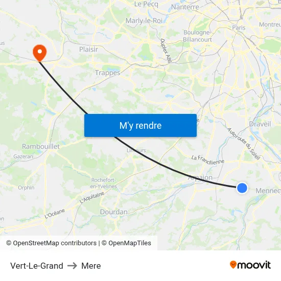 Vert-Le-Grand to Mere map