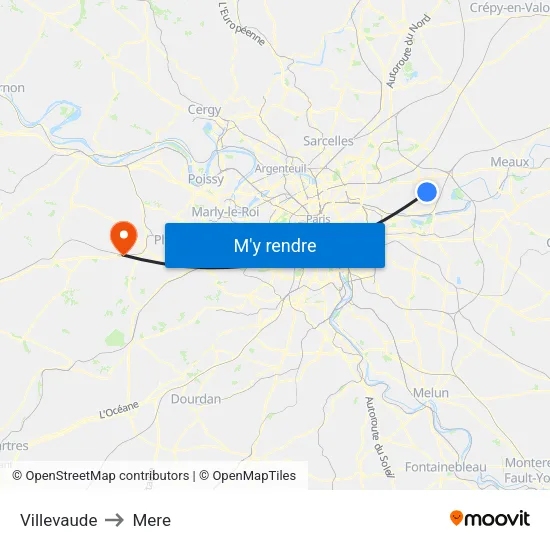 Villevaude to Mere map