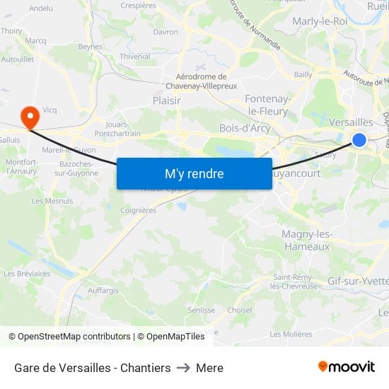 Gare de Versailles - Chantiers to Mere map