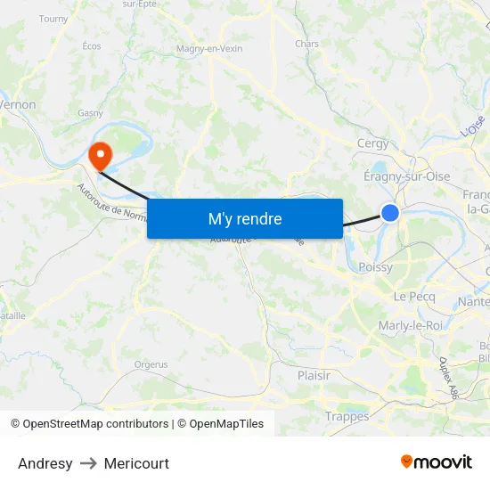 Andresy to Mericourt map
