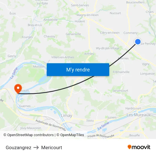 Gouzangrez to Mericourt map