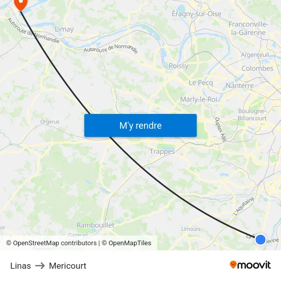 Linas to Mericourt map