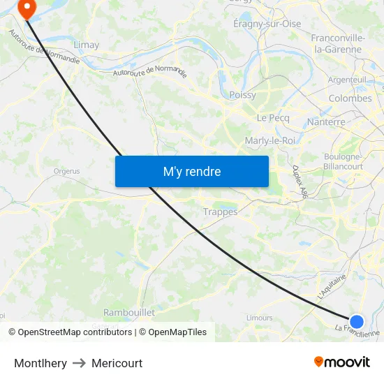 Montlhery to Mericourt map