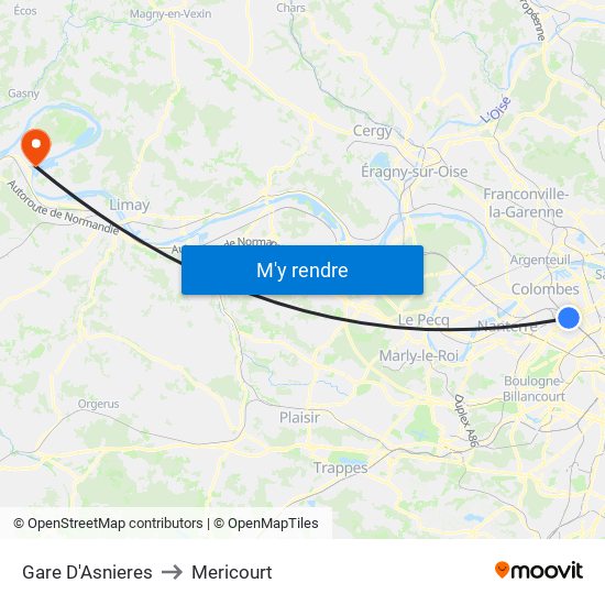 Gare D'Asnieres to Mericourt map