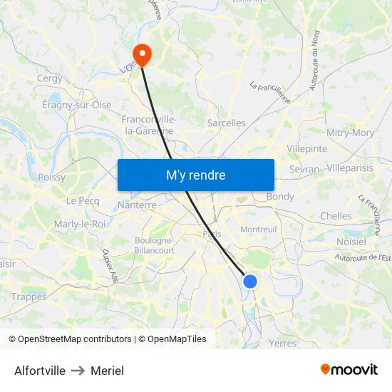 Alfortville to Meriel map