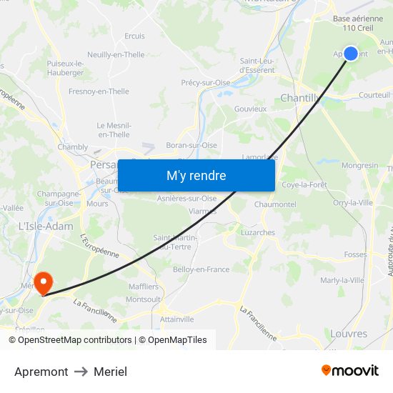 Apremont to Meriel map