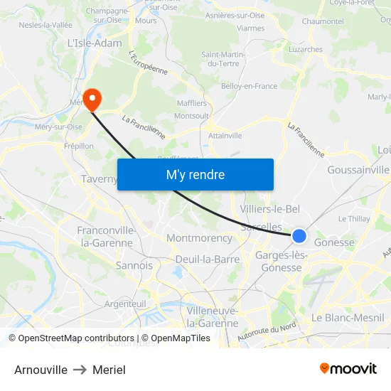 Arnouville to Meriel map