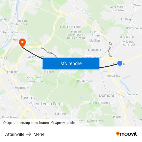 Attainville to Meriel map
