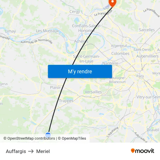 Auffargis to Meriel map