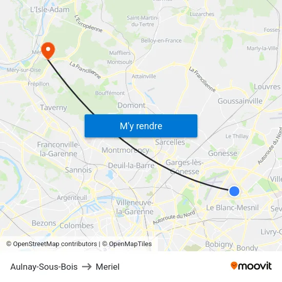 Aulnay-Sous-Bois to Meriel map