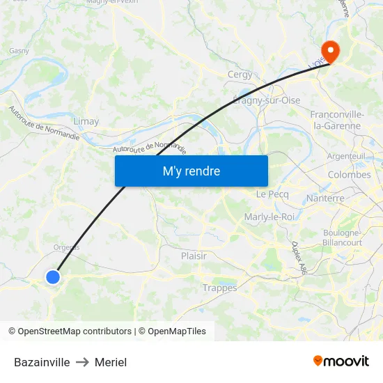Bazainville to Meriel map