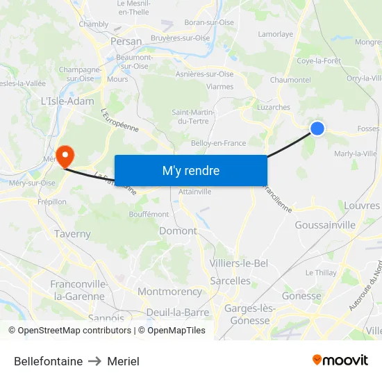 Bellefontaine to Meriel map