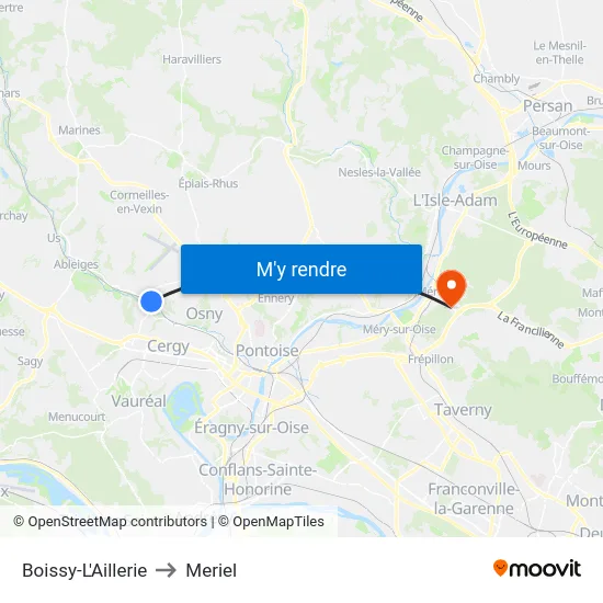 Boissy-L'Aillerie to Meriel map