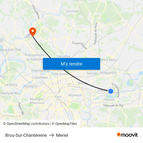 Brou-Sur-Chantereine to Meriel map