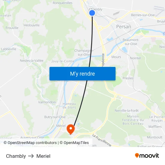 Chambly to Meriel map