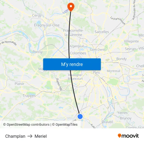 Champlan to Meriel map