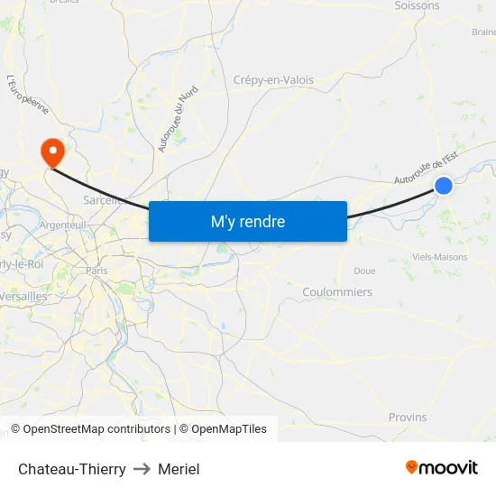 Chateau-Thierry to Meriel map